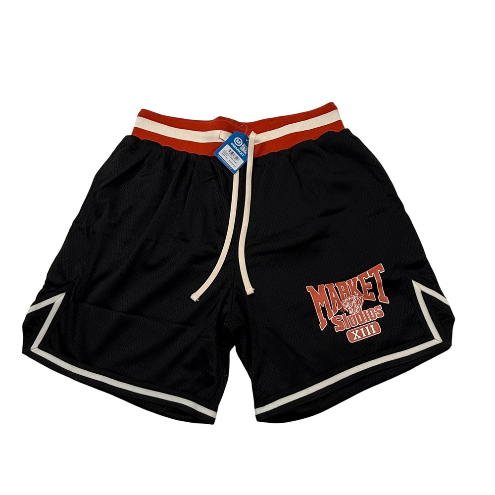 Market Studios XIII Basketball Shorts Mens Large Black Red Mesh Streetwear NWT